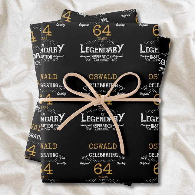 Hoja De Papel De Regalo Cumpleaños Black Gold (Personalized black and gold birthday wrapping paper. Any age and add name.)