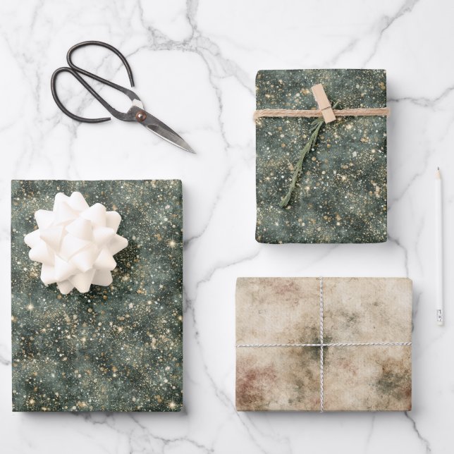 Hoja De Papel De Regalo Cumpleaños Brillo Oro Verde (Anverso)