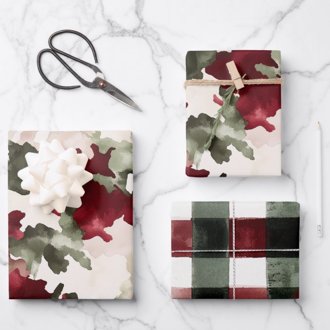 Hoja De Papel De Regalo Cumpleaños Camuflaje Rojo Verde (Anverso)