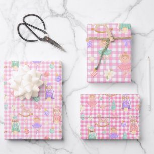 Hoja De Papel De Regalo Cumpleaños Cascanueces de Cuadros Rosados