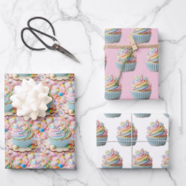 Hoja De Papel De Regalo Cumpleaños Cupcake Arcoíris Malvavisco Pastel
