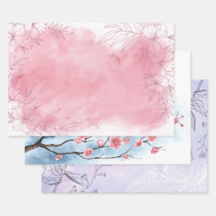 Hoja De Papel De Regalo Cumpleaños de acuarela floral rosa púrpura azul pa