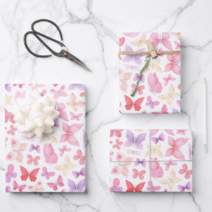 Hoja De Papel De Regalo Cumpleaños de Baby Shower de mariposa rosa morada