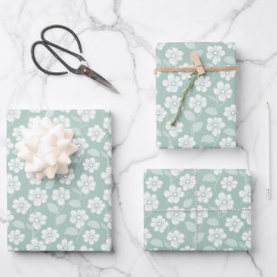 Hoja De Papel De Regalo Cumpleaños de Baby Shower de Sage Green White Boho