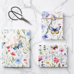 Hoja De Papel De Regalo cumpleaños de Baby Shower de Wildflowers Butterfli