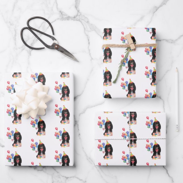 Hoja De Papel De Regalo Cumpleaños de Black and Tan Cavalier Spaniel   (Anverso)