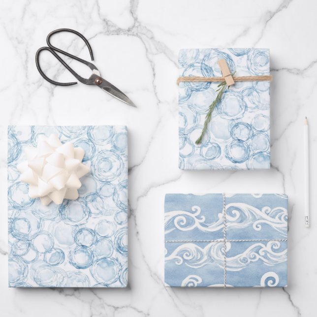 Hoja De Papel De Regalo Cumpleaños de Burbujas Azules (Anverso)