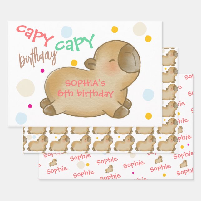 Hoja De Papel De Regalo Cumpleaños de capy capibara (Set)
