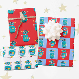 Hoja De Papel De Regalo Cumpleaños de chicos robot geniales