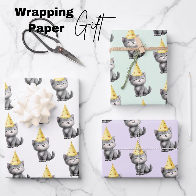 Hoja De Papel De Regalo Cumpleaños de Cute Kitten (Cute Kitten Birthday Wrapping Paper Sheets)