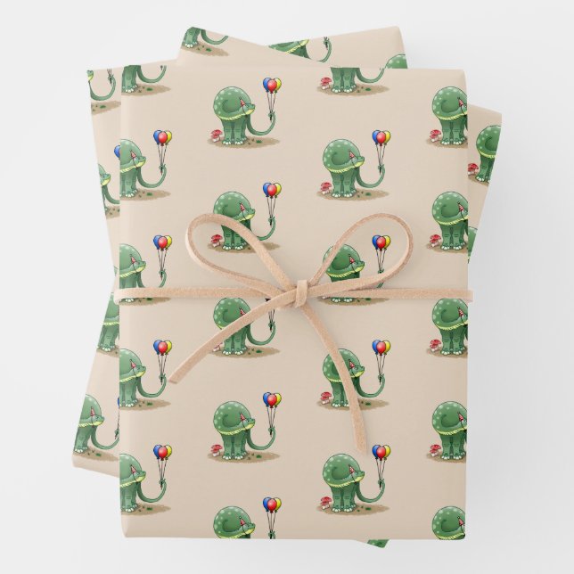 Hoja De Papel De Regalo Cumpleaños de dinosaurio con globos (In situ)