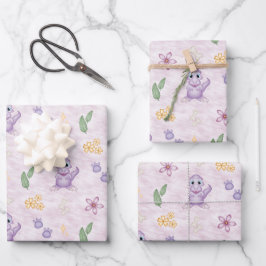 Hoja De Papel De Regalo Cumpleaños de Dinosaurio Dino Morado Femenino Lind