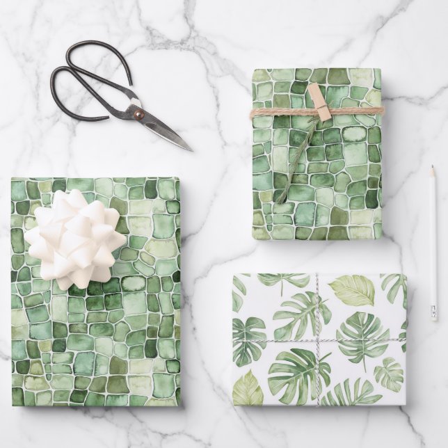 Hoja De Papel De Regalo Cumpleaños de Estampado de Cocodrilo Verde (Anverso)