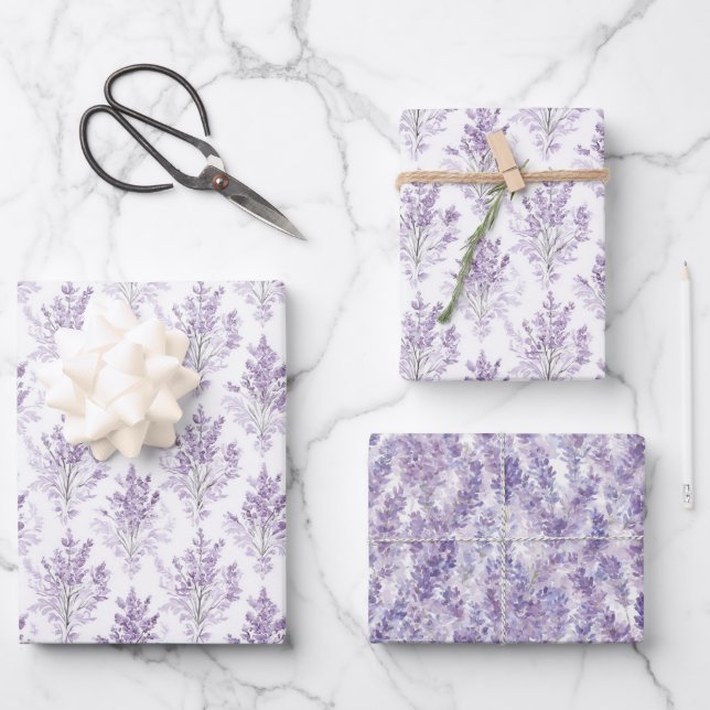 Hoja De Papel De Regalo Cumpleaños de Flores de Lavanda (Anverso)