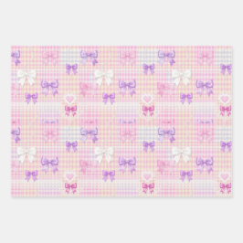 Hoja De Papel De Regalo Cumpleaños de Gingham Coquette Bows Baby Shower Ch
