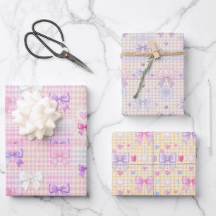 Hoja De Papel De Regalo Cumpleaños de Gingham Coquette Bows Baby Shower Ch