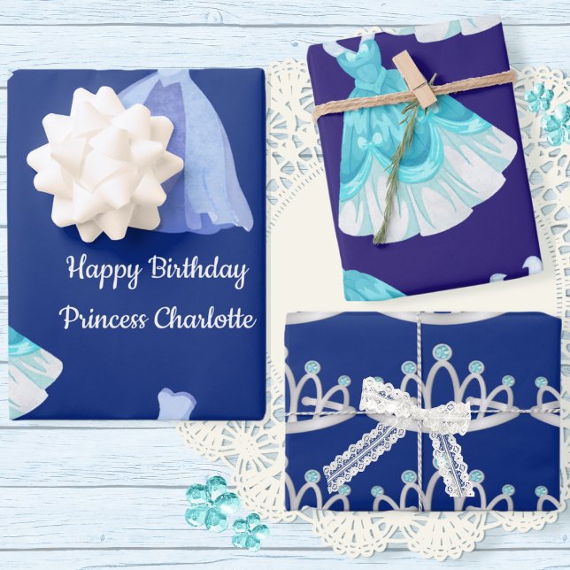 Hoja De Papel De Regalo Cumpleaños de la Princesa Azul Real (Subido por el creador)