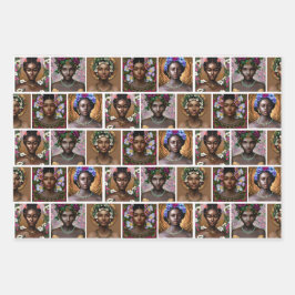 Hoja De Papel De Regalo Cumpleaños de las diosas negras afroamericanas