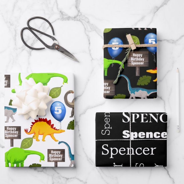 Hoja De Papel De Regalo Cumpleaños de los Dinosaurios Personalizados (Anverso)