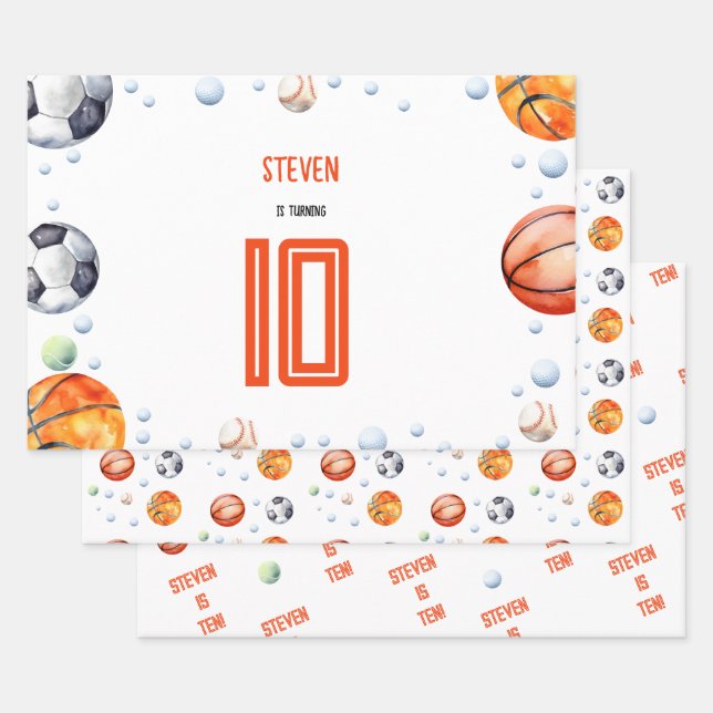 Hoja De Papel De Regalo cumpleaños de los niños deportivos de bolas (Set)