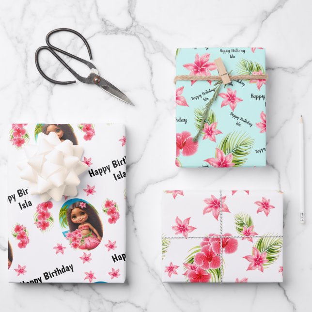 Hoja De Papel De Regalo Cumpleaños de Luau Playa Tropical Nombre (Anverso)