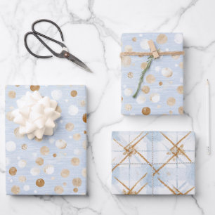 Hoja De Papel De Regalo Cumpleaños de lunares rayas marrón blanco azul