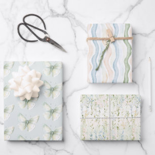 Hoja De Papel De Regalo Cumpleaños de Mariposas de Menta