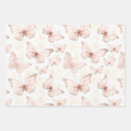 Hoja De Papel De Regalo Cumpleaños de Mariposas Rosadas Lindas