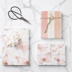 Hoja De Papel De Regalo Cumpleaños de Mariposas Rosadas Lindas