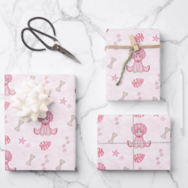 Hoja De Papel De Regalo Cumpleaños de niña lindo dinosaurio rosa