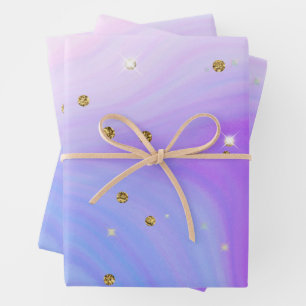Hoja De Papel De Regalo Cumpleaños de niñas azul rosa púrpura brillo dorad