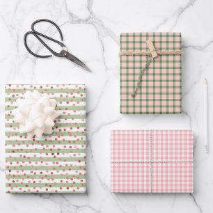 Hoja De Papel De Regalo Cumpleaños de niñas de cuadros de rayas verdes bla