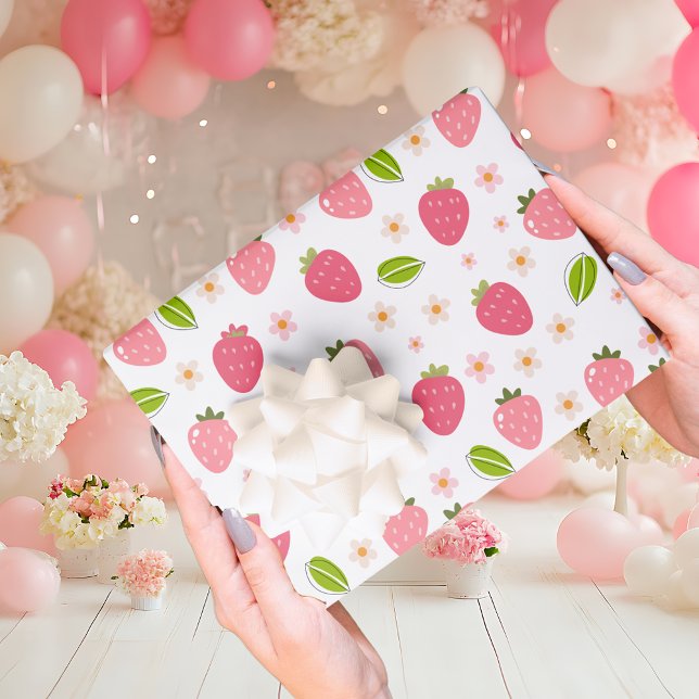 Hoja De Papel De Regalo Cumpleaños de niñas fresa rosa lindo (Subido por el creador)