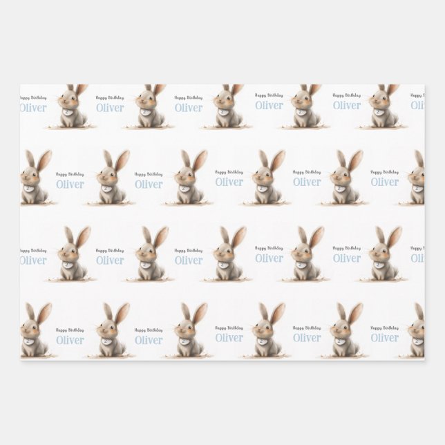 Hoja De Papel De Regalo Cumpleaños de niño conejo lindo (Anverso 3)