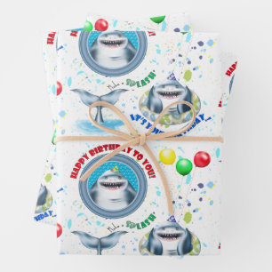 Hoja De Papel De Regalo Cumpleaños de niños tiburón