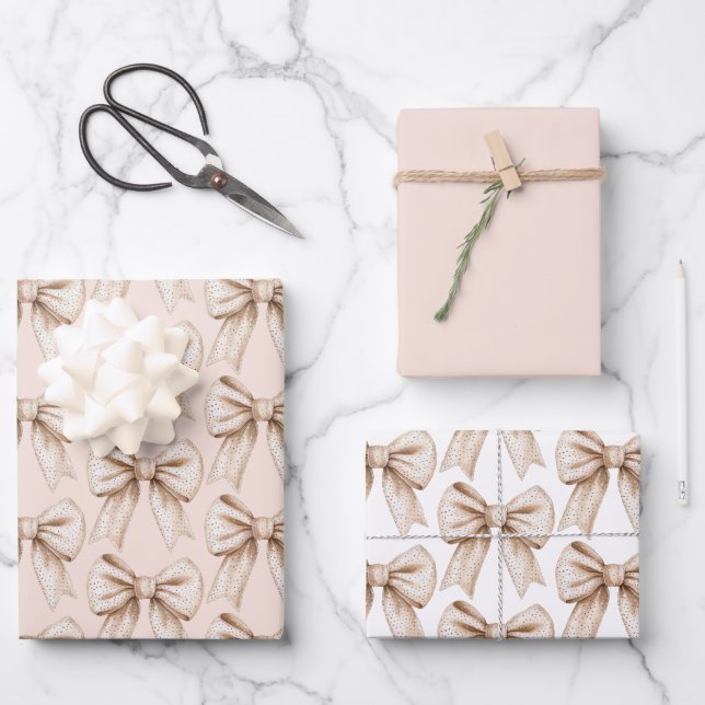Hoja De Papel De Regalo Cumpleaños de Peach Cream Bow (Anverso)