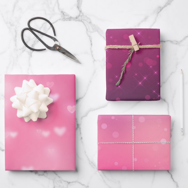 Hoja De Papel De Regalo Cumpleaños de Pink Bokeh Hearts (Anverso)