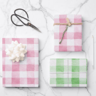 Hoja De Papel De Regalo Cumpleaños de rayas de cuadros blancos verdes rosa