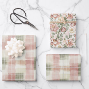 Hoja De Papel De Regalo Cumpleaños de rayas de cuadros rosa menta crema ch