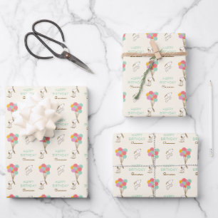 Hoja De Papel De Regalo Cumpleaños de Snoopy y Balloons
