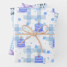 Hoja De Papel De Regalo Cumpleaños de tema azul