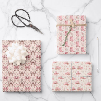 Hoja De Papel De Regalo Cumpleaños de vaquera occidental rosa para bebé, f