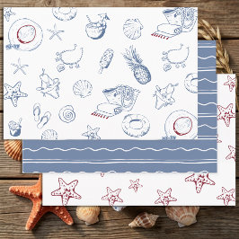 Hoja De Papel De Regalo Cumpleaños de verano en la playa azul y roja moder
