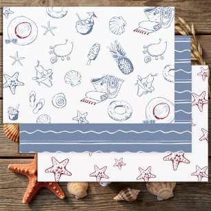 Hoja De Papel De Regalo Cumpleaños de verano en la playa azul y roja moder