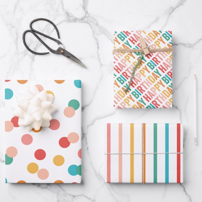 Hoja De Papel De Regalo Cumpleaños del arcoiris colorido (Anverso)