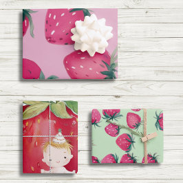 Hoja De Papel De Regalo Cumpleaños del bebé Envoltura de fresa Fresas en r
