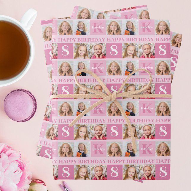 Hoja De Papel De Regalo Cumpleaños del Chica Rosa Cute de Collage de fotos (Subido por el creador)