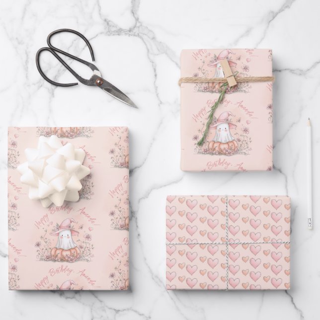 Hoja De Papel De Regalo Cumpleaños del fantasma personalizado (Anverso)