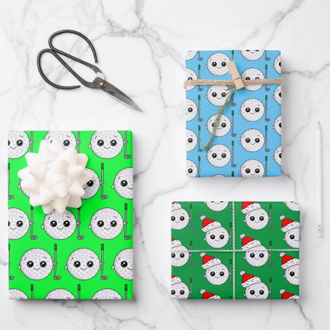 Hoja De Papel De Regalo Cumpleaños del Golf Ball y Navidades (Anverso)