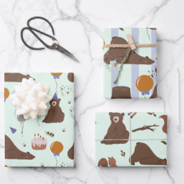 Hoja De Papel De Regalo Cumpleaños del oso de Woodland Feliz Oso